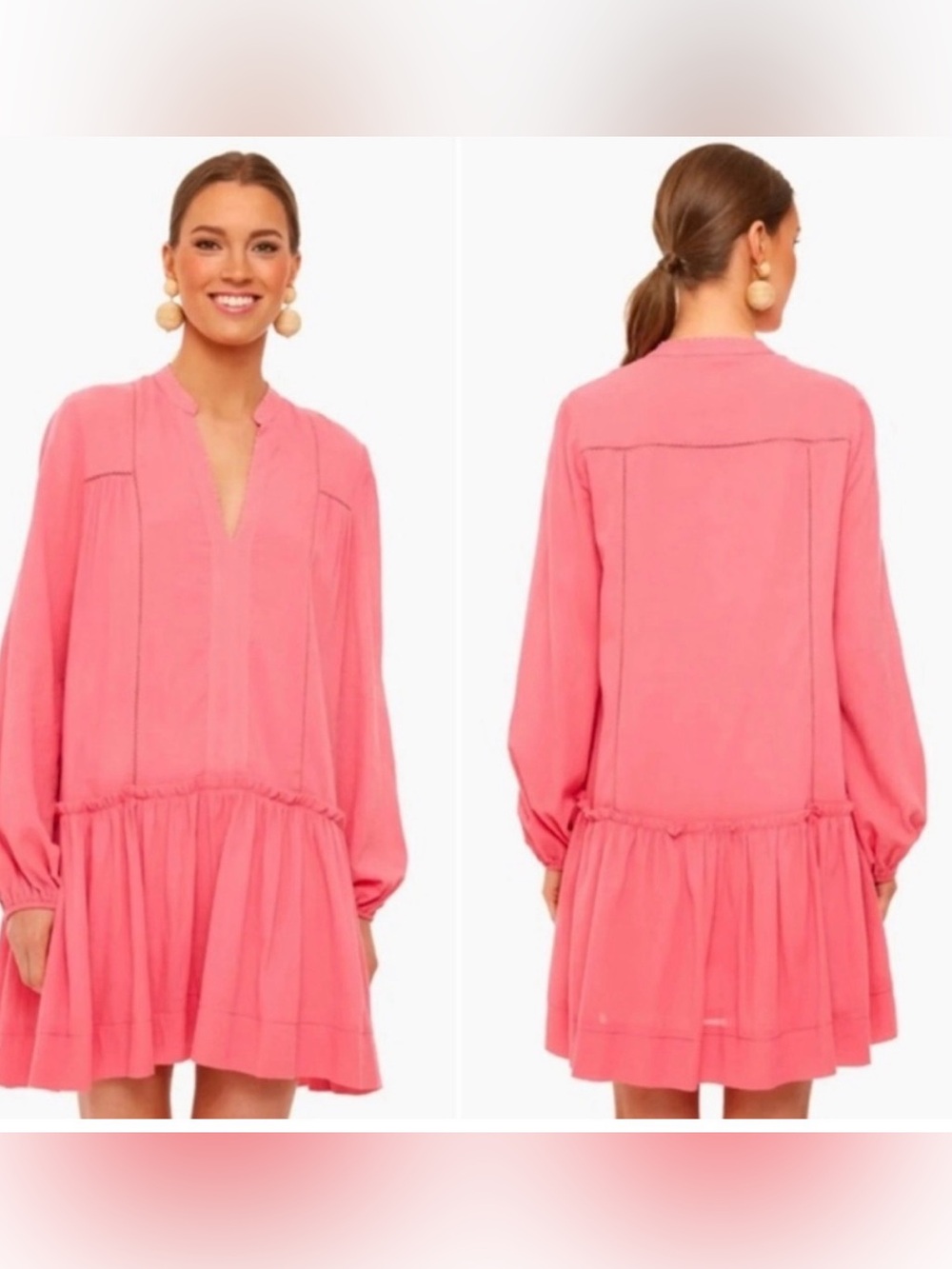 Pomander Place Tuckernuck Ophelia Cotton Pink Long-Sleeve Tiered Mini Dress